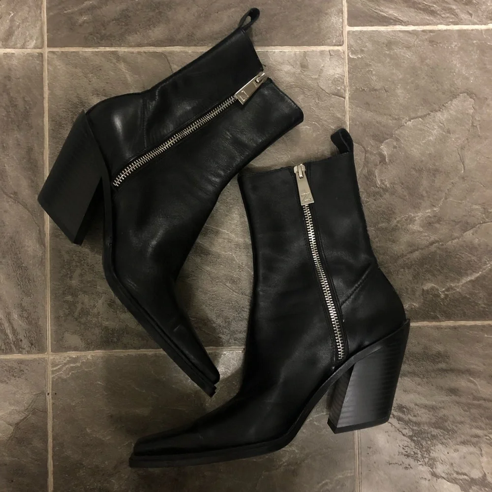 Zara leather heeled cowboy boots squared toe - Picture 4 of 5